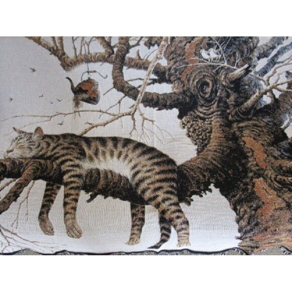 New Cat Cotton Afghan Throw Blanket Charles Wysocki Too Pooped Wall Decor Art - Picture 2 of 3